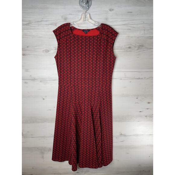 Lands' End Dresses & Skirts - Lands End Womens Red Black Geometric Knit Fit Flare Dress 459186 Medium 10-12